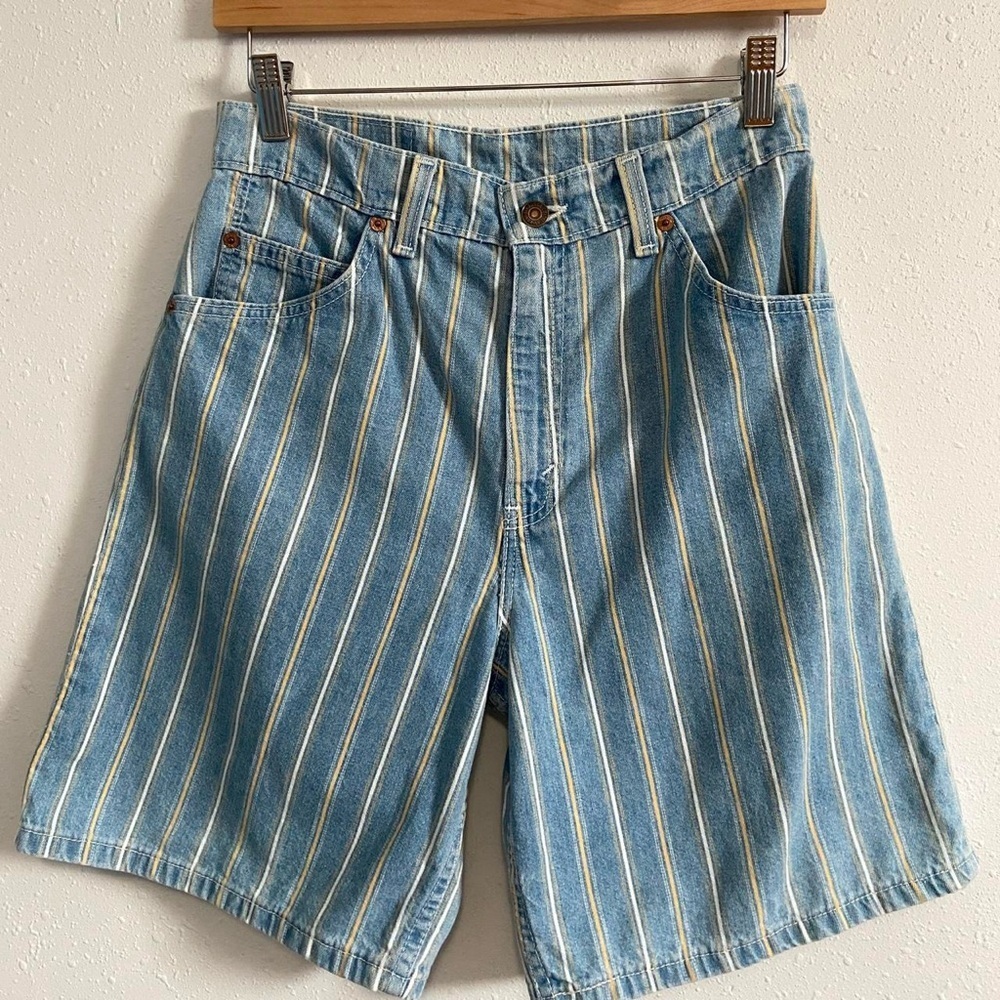 Levi's 951 90s Vintage Orange Tab "Relaxed Fit" Longline Yellow Striped Shorts - Picture 5 of 7